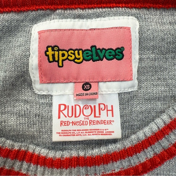 Tipsy Elves Rudolph the Red-Nosed Reindeer Light-Up Sweater XS Gray Red Christma - Picture 7 of 9